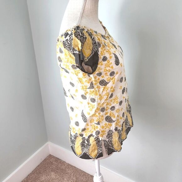 LUCKY BRAND WOMEN'S BOHEMIAN STYLE TOP YELLOW AND CHARCOAL SIZE XS - Picture 3 of 6